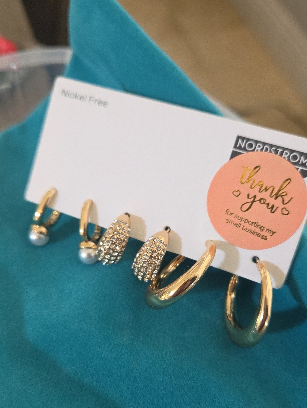 Nordstrom Gold Tone Earring Set with Pearl and Pave Crystal Details